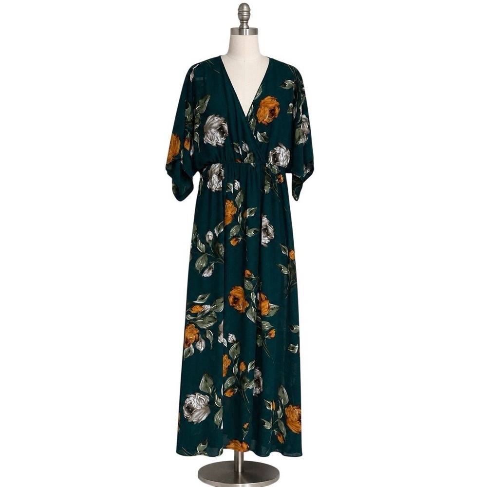 Baltic Born Olivia Belted Maxi Dress Green Deep Topaz Floral Sz XL #67